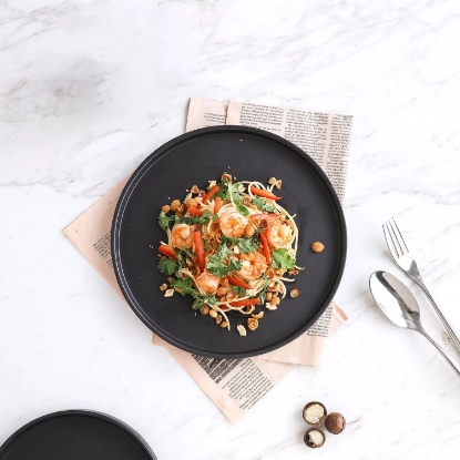 Stone Lain 24 Piece Modern Ledge Stoneware Dinnerware Set Black Matte