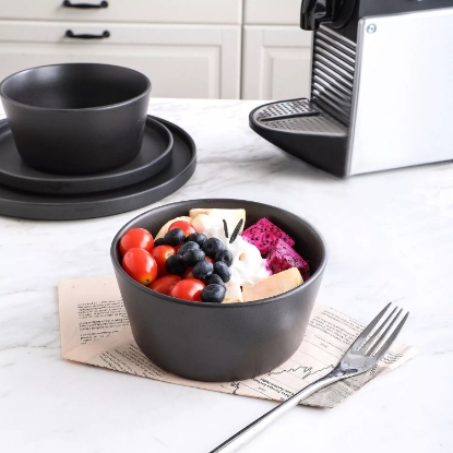 Stone Lain 24 Piece Modern Ledge Stoneware Dinnerware Set Black Matte