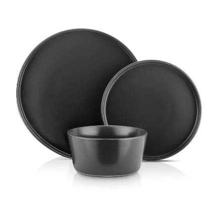Stone Lain 24 Piece Modern Ledge Stoneware Dinnerware Set Black Matte