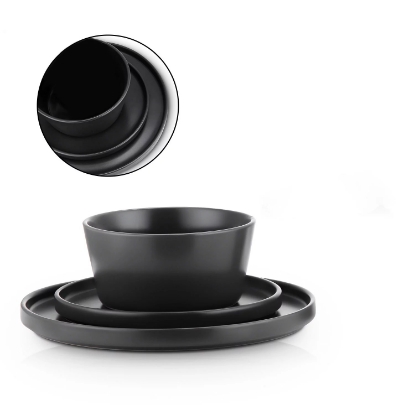 Stone Lain 24 Piece Modern Ledge Stoneware Dinnerware Set Black Matte