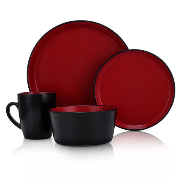 Stone Lain Two Tone Modern 32 Piece Stoneware Dinnerware Set Service for 8 Red and Black