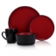 Stone Lain Two Tone Modern 32 Piece Stoneware Dinnerware Set Service for 8 Red and Black