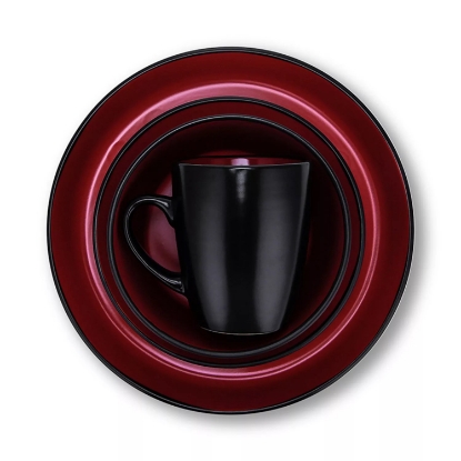 Stone Lain Two Tone Modern 32 Piece Stoneware Dinnerware Set Service for 8 Red and Black