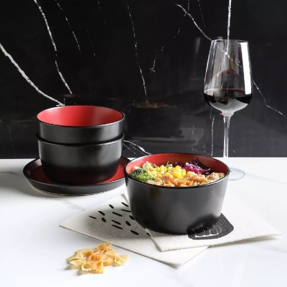 Stone Lain Two Tone Modern 32 Piece Stoneware Dinnerware Set Service for 8 Red and Black