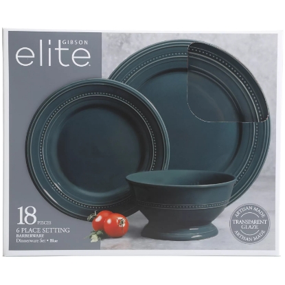 Gibson Elite 18 Piece Transparent Glaze Barberware Dinnerware Set Assorted Colors