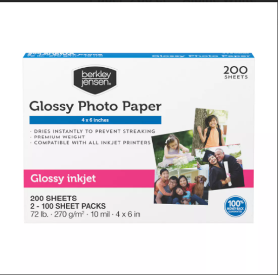 Berkley Jensen Premium 4 x 6 Glossy Inkjet Photo Paper 200 ct Alpine White