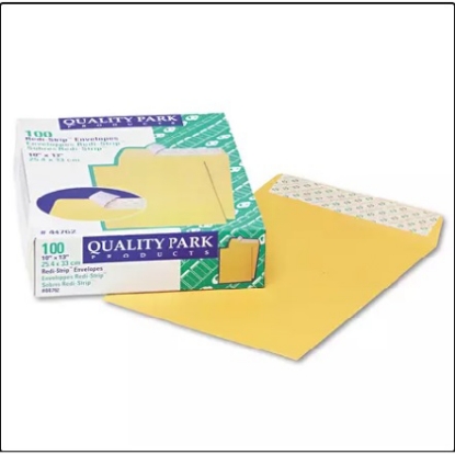 Quality Park Redi Strip Catalog Envelope 10 x 13 Brown Kraft 100 Count