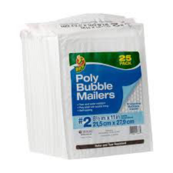 Duck Brand 2 Poly Bubble Mailer White 25 pk 8.5" x 11"