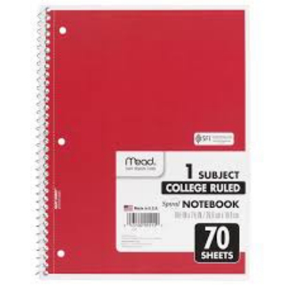 Mead Spiral Bound Notebook College Rule 8 x 10 1/2 White 1 Subject 70 Sheets Pad
