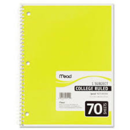 Mead Spiral Bound Notebook College Rule 8 x 10 1/2 White 1 Subject 70 Sheets Pad