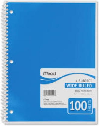 Mead Spiral Bound Notebook Wide Margin Rule 8" x 10 1/2" White1 Subject 70 Sheets Pad
