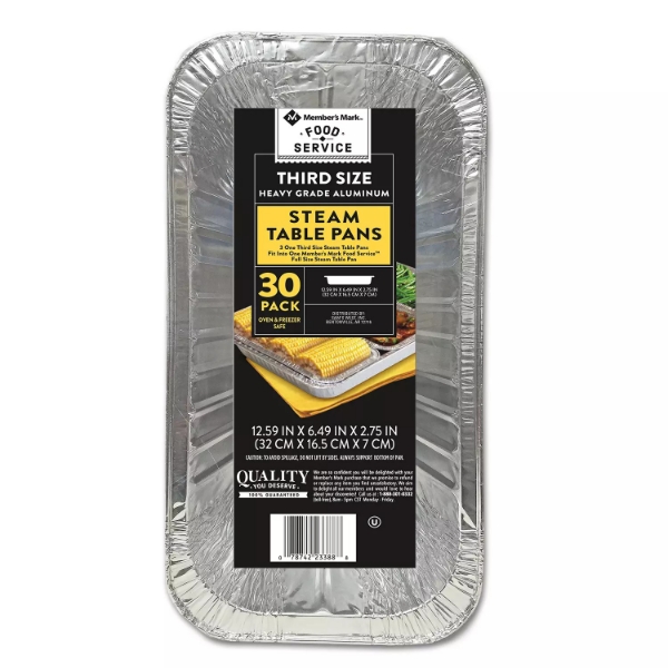 Member's Mark Aluminum Steam Table Pans 1/3 Size 30 ct.