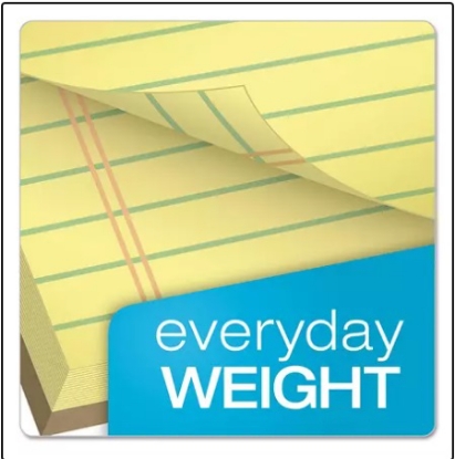 TOPS Docket Ruled Perforated Pad Jr. Legal Ruling 5 x 8 Canary 12 50 Sheet Pads Pack