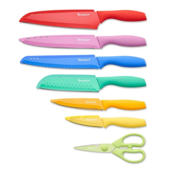 Tomodachi Brights 13 Piece Knife Set with 6 Matching Blade Guards and Kitchen Shears