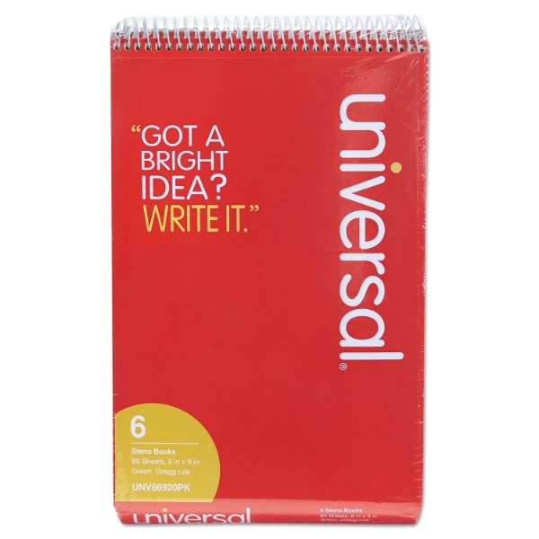 Universal Steno Book Gregg Rule 6" x 9 80 Sheets Pad 6" Pads Pack Various Colors