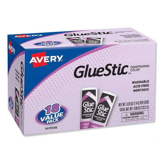 Avery Permanent Glue Stic Value Pack Applies Purple Dries Clear 18 Pack