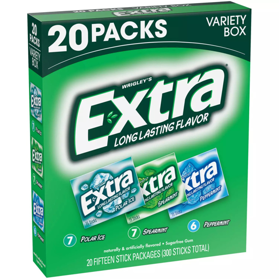 Extra Mint Sugar Free Gum Variety Box 15 ct. 20 pks