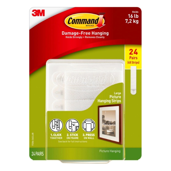 Command Large Picture Hanging Strips Club Pack White 24 Pairs