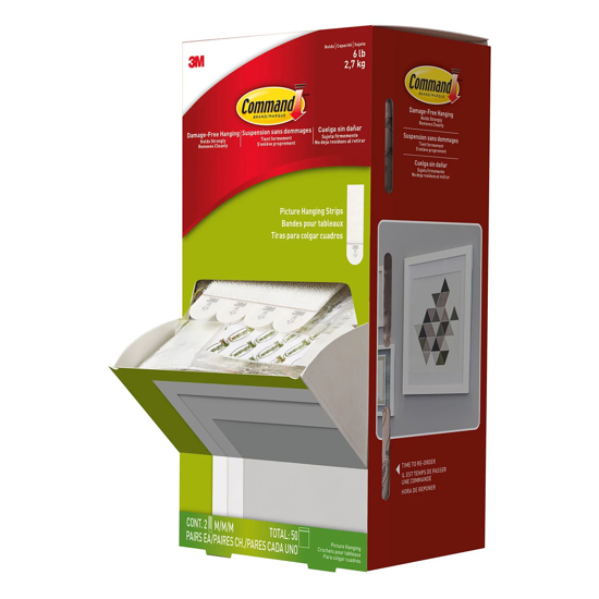 Command Picture Hanging Strips Cabinet Pack Removable 0.75" x 2.75" White 4 Set 50 Sets Carton