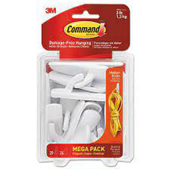 Command Hooks Medium 3lb Capacity White 20 Hooks  24 Strips