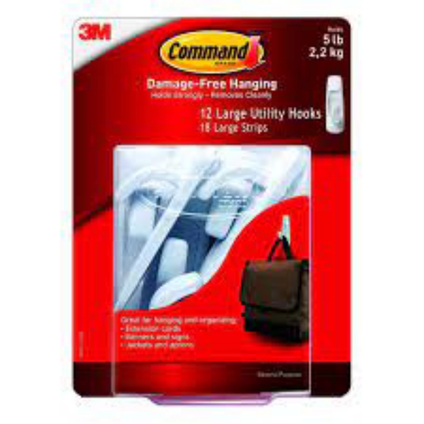 Command Large Utility Hooks White 12 Hooks 18 Strips