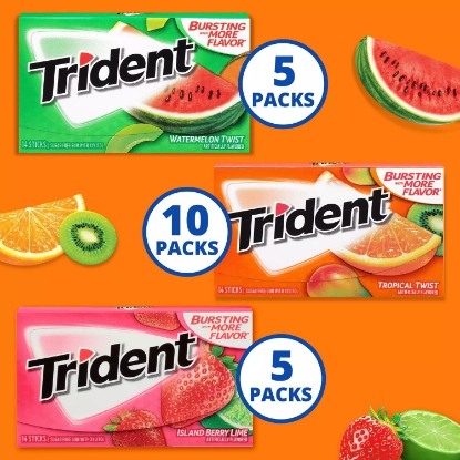 Trident Fruit Variety Pack Sugar Free Gum 14 per pk 20 pk