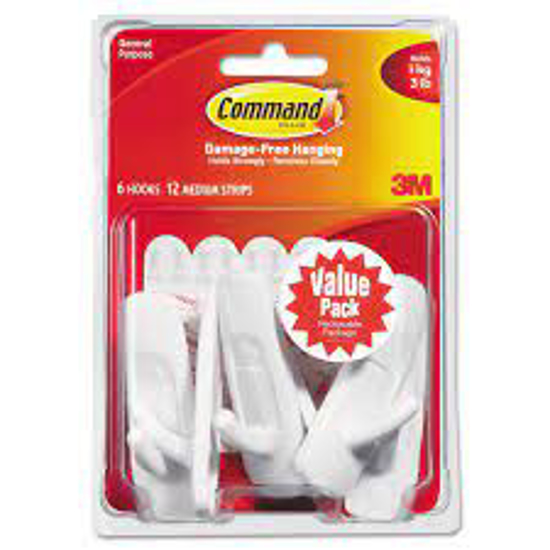 Command Hooks Medium 3 lb Capacity White 6 Hooks  12 Adhesive Strips