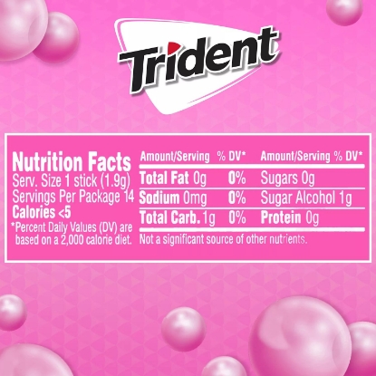 Trident Bubblegum Sugar Free Gum 14 pieces 15 pk