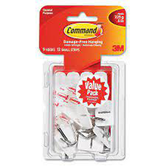 Command Hooks Small 1 lb Capacity White 9 Hooks &12 Strips