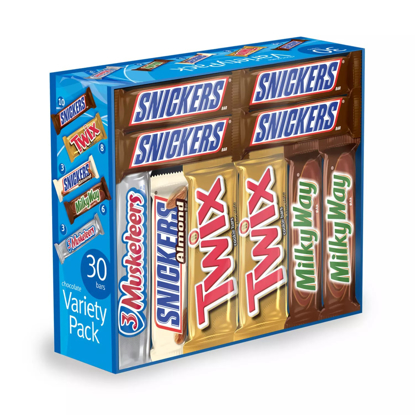 Snickers, Twix, Milky Way & 3 Musketeers Assorted Candy Bars 30 ct