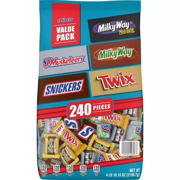 Snickers, Twix, Milky Way, 3 Musketeers Minis Assorted Mix Bag 240 ct 74 oz