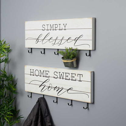 White Wood Sentiment Wall Sign with Hooks 2 piece