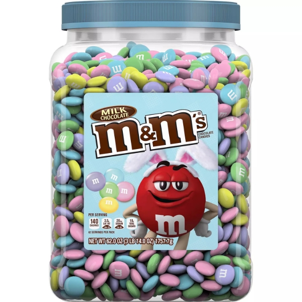 M&M's Milk Chocolate Pastel Easter Candy Jar 62 oz