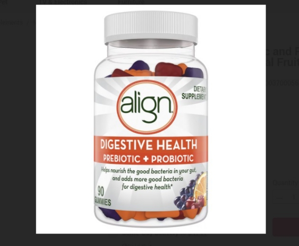 Align Digestive Health Prebiotic and Probiotic Supplement Gummies in Natural Fruit Flavors 90 ct