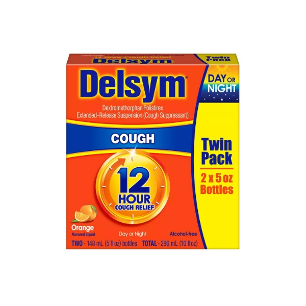 Delsym Adult Liquid Cough Suppressant Orange or Grape 5 fl oz 2 pk