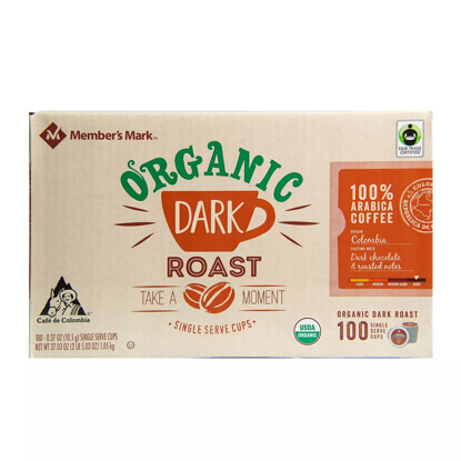Member's Mark Organic Dark Roast Coffee Single-Serve Cups 100 ct