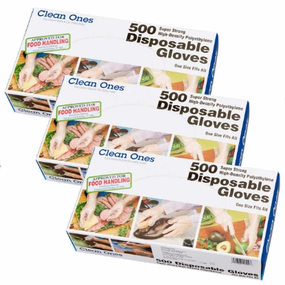 Picture of Clean Ones Polyethylene Disposable Gloves, One Size, 2000 ct