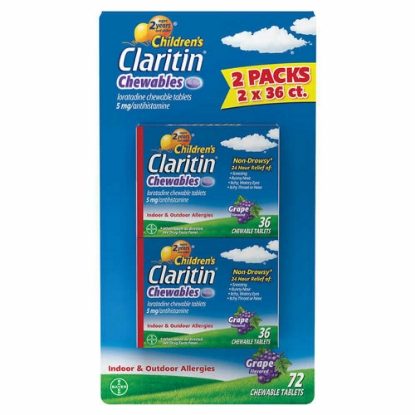 Picture of Children's Claritin Chewable 5 mg 24 Hour Non-Drowsy 72 Grape Chewable Tablets
