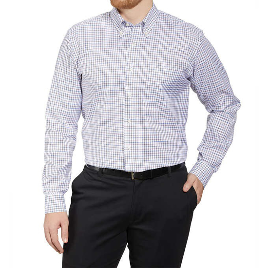 Kirkland Signature Men’s Traditional Fit Dress Shirt  Blue/White/Raspberry Grid