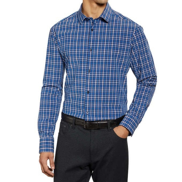 Kirkland Signature Men’s Performance Sport Shirt Dark/Light Blue Check