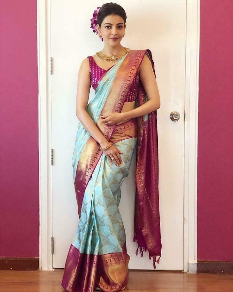 Picture of Kanchipuram Weaving Design Sari Indian Bollywood Saree With  Blouse