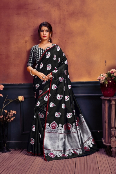 Picture of Banarasi Saree Indian Silk Designer Jacquard Sari Woven Blouse Ethnic Wedding