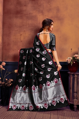 Picture of Banarasi Saree Indian Silk Designer Jacquard Sari Woven Blouse Ethnic Wedding