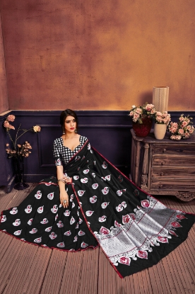 Picture of Banarasi Saree Indian Silk Designer Jacquard Sari Woven Blouse Ethnic Wedding