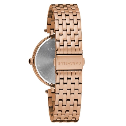 Caravelle Women's Rose Gold Crystal Watch with Mother of Pearl Dial
