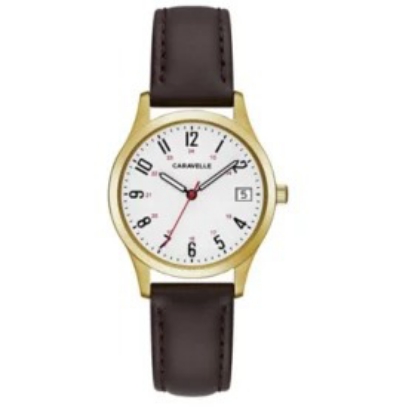 Caravelle Women's Stainless Steel Quartz Watch with Brown Leather Calfskin Strap