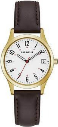 Caravelle Women's Stainless Steel Quartz Watch with Brown Leather Calfskin Strap