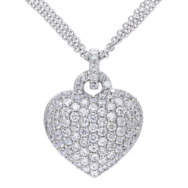 3.47 CT. Created White Sapphire Heart Pendant in Sterling Silver