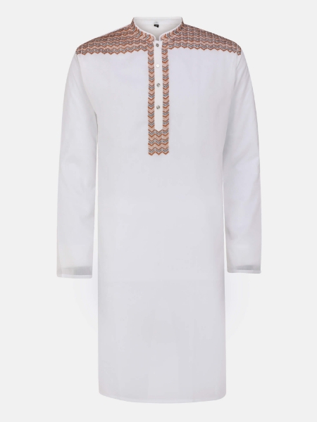 Picture of White Embroidered Addi Cotton Panjabi