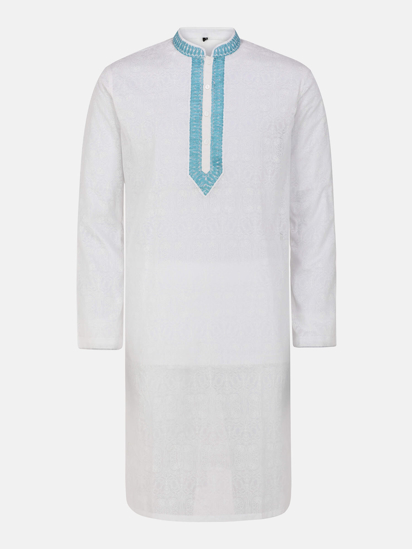 Picture of White Printed and Embroidered Addi Cotton Panjabi